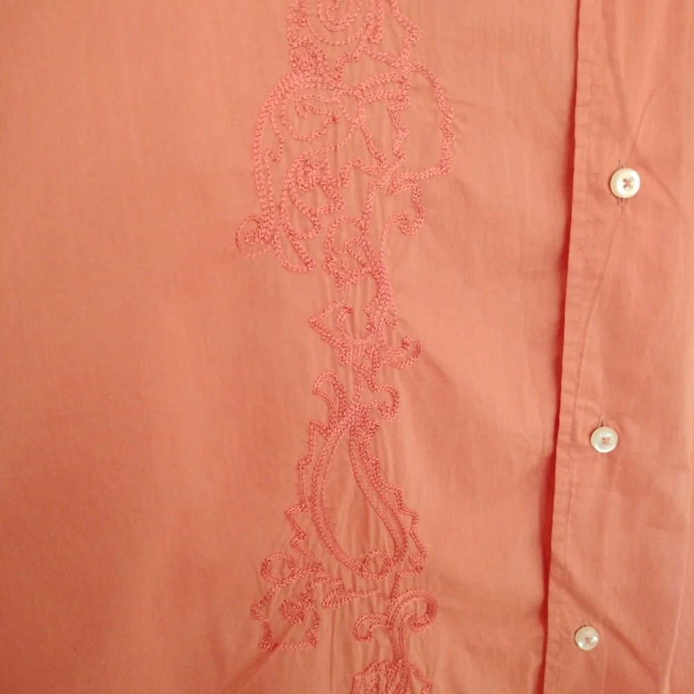 Havana Nines Mens Coral Embroidered Long Sleeve Cotton Shirt L Vacation Miami